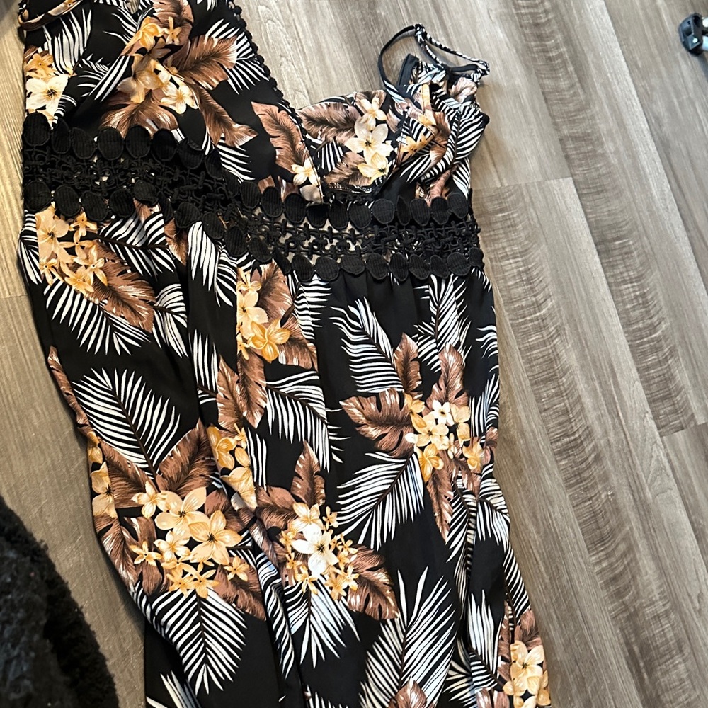 Floral Jumpsuit with Black and Yellow Accents